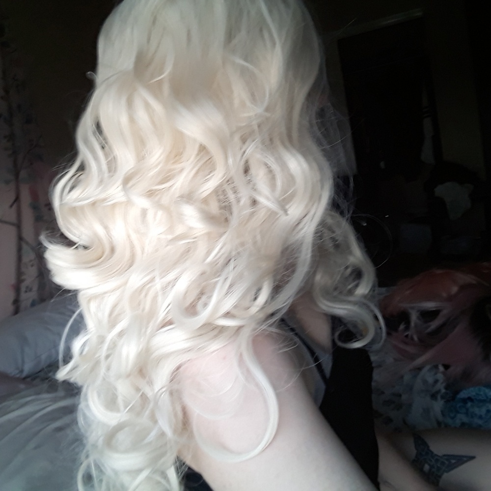 Platinum Blonde Curly Synthetic Lace Front Wig